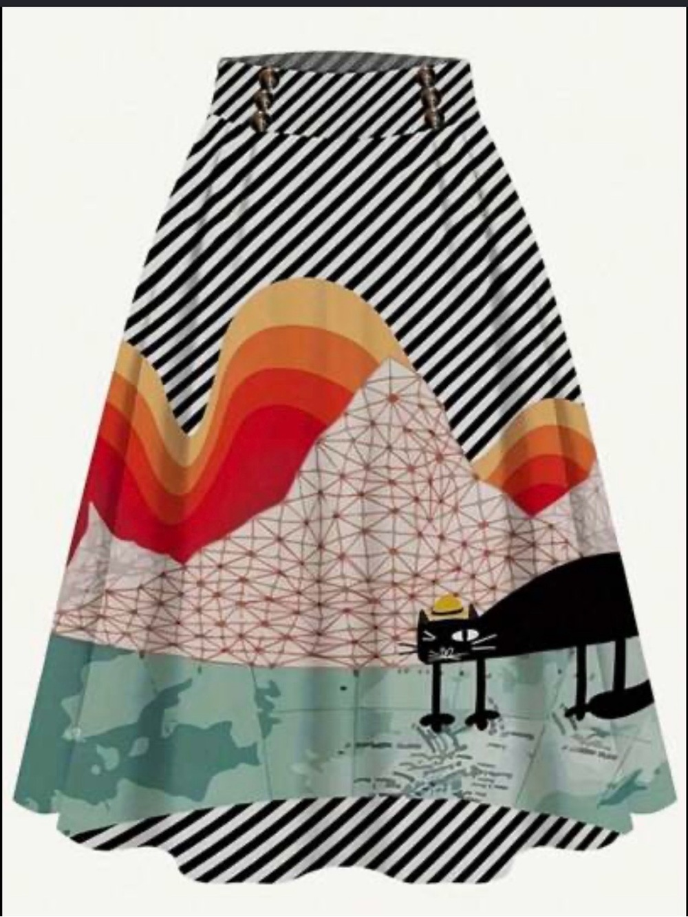 SHEIN LUNE striped cartoon cat printed midi skirt 3xl